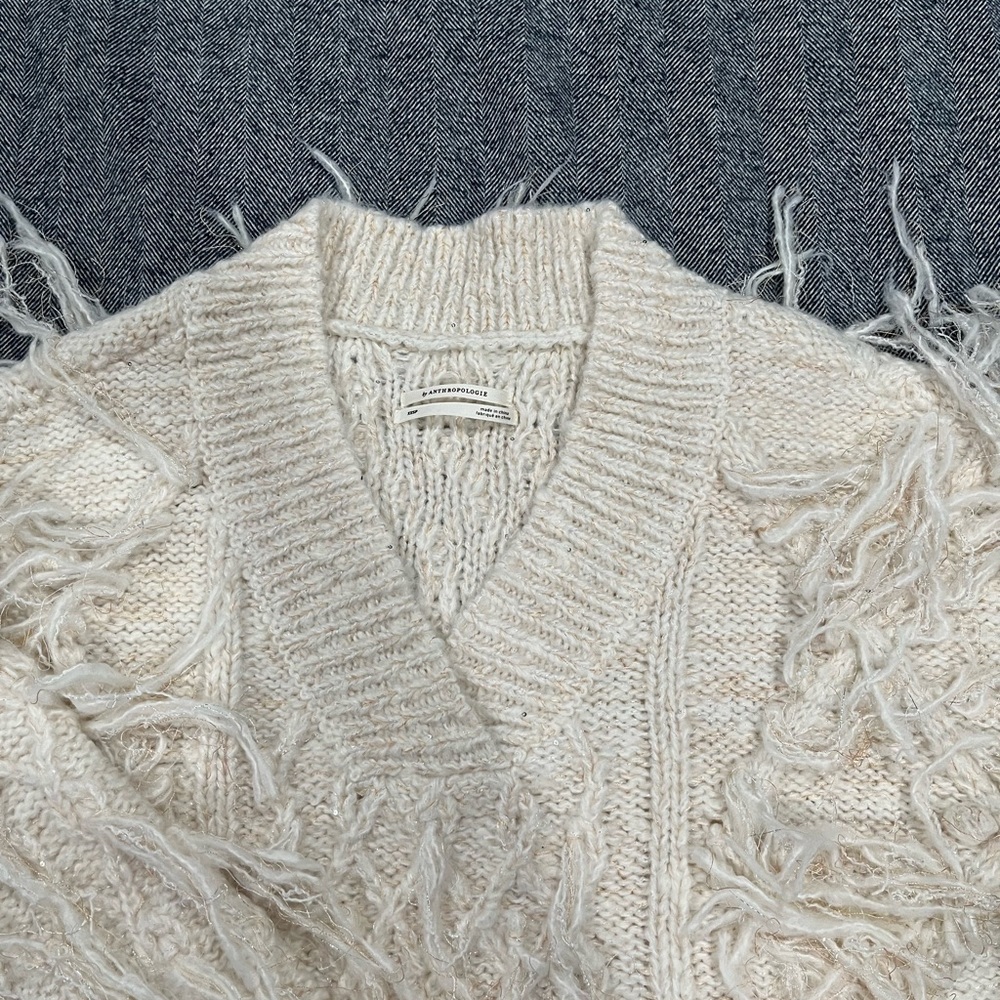 By Anthropologie Fringed Pullover Sweater, XXS petite - Picture 6 of 10